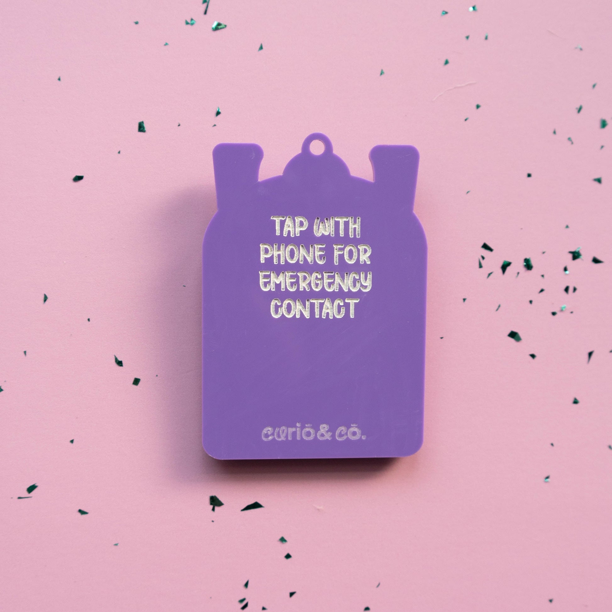 Purple Emergency Contact NFC tag for Kids.